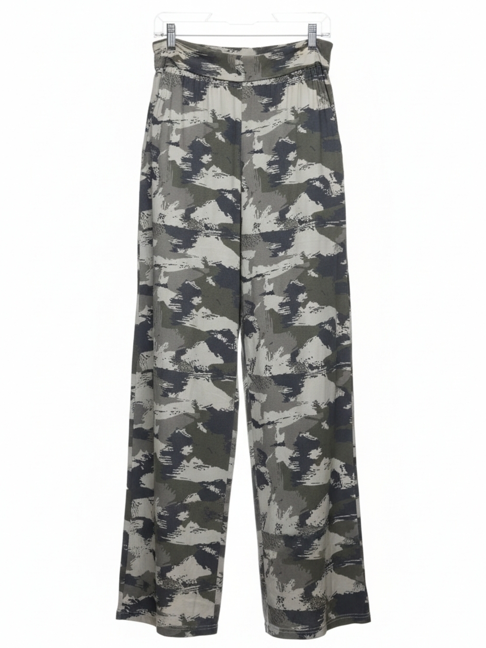 Womens Wide-Leg Camouflage Print Pants - Olive, Gray, Black